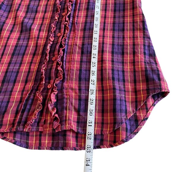 Betsey Johnson Intimates Plaid Cotton Sleep Shirt‎ S Cozy Comfort Ruffles - Picture 9 of 9
